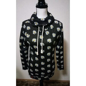 Ampersand Avenue Floral Cowl‎ Neck Sweatshirt Black White Size XS
